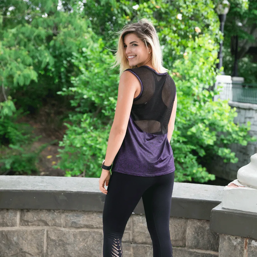 Purple Animal Print Mesh Back Tank