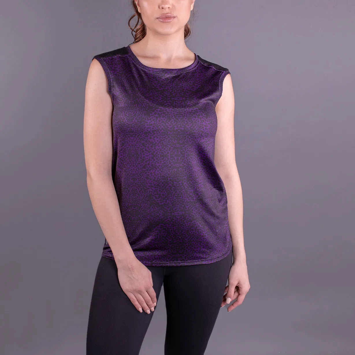 Purple Animal Print Mesh Back Tank