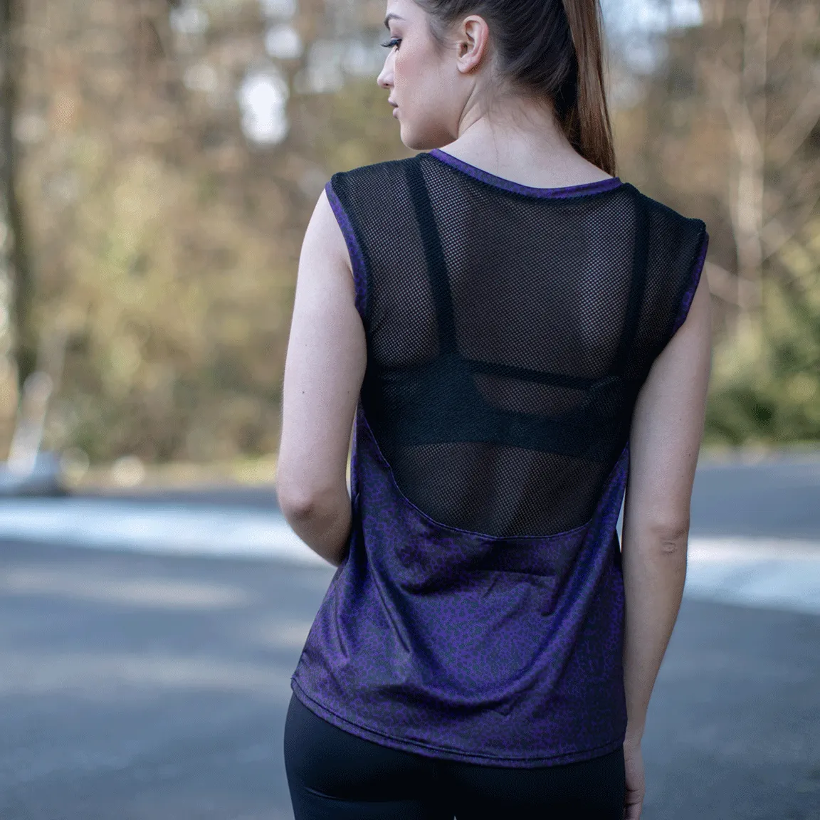 Purple Animal Print Mesh Back Tank