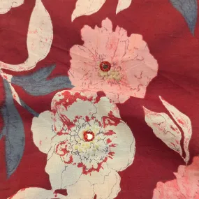 Red Multicolor Floral Thread Work Cotton Fabric