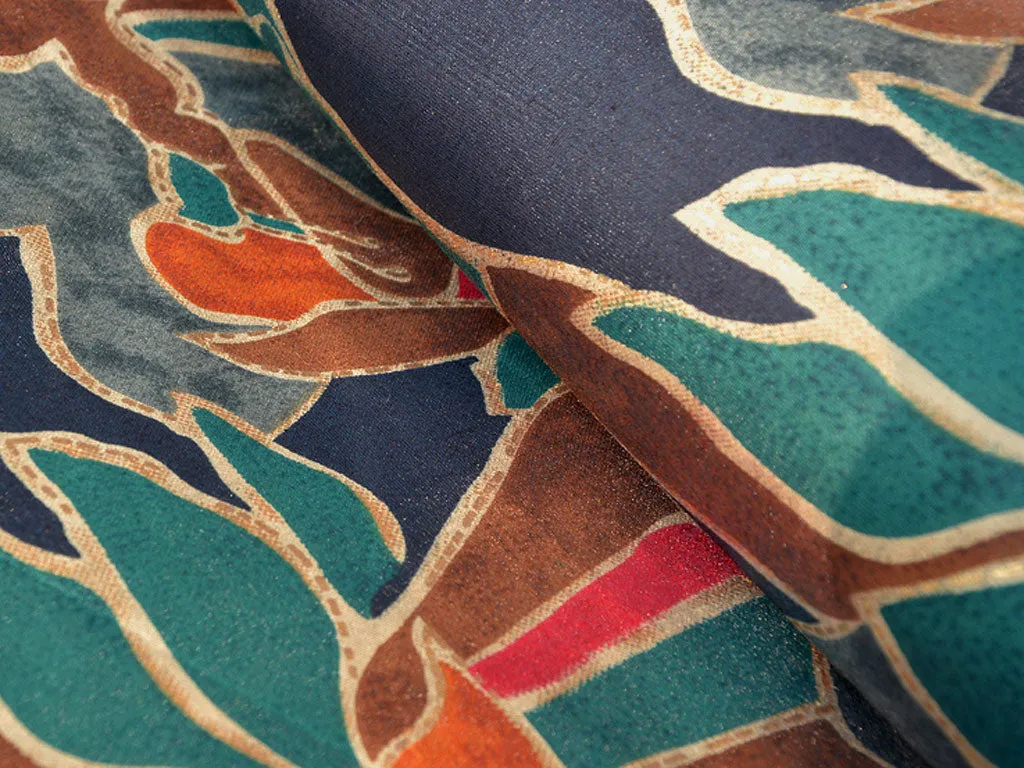 Sage Green & Brown Abstract Printed Premium Modal Chanderi Silk Fabric