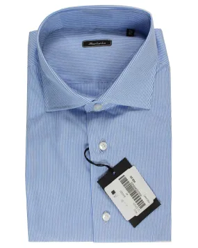 Sartorio Dress Shirt White Blue Stripes 39 - 15 1/2 Slim Fit