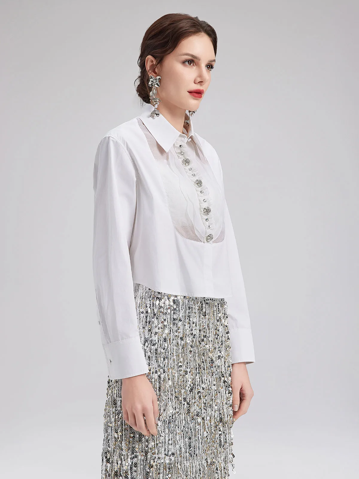 Silk and Cotton Flower Collar Detail Shirt