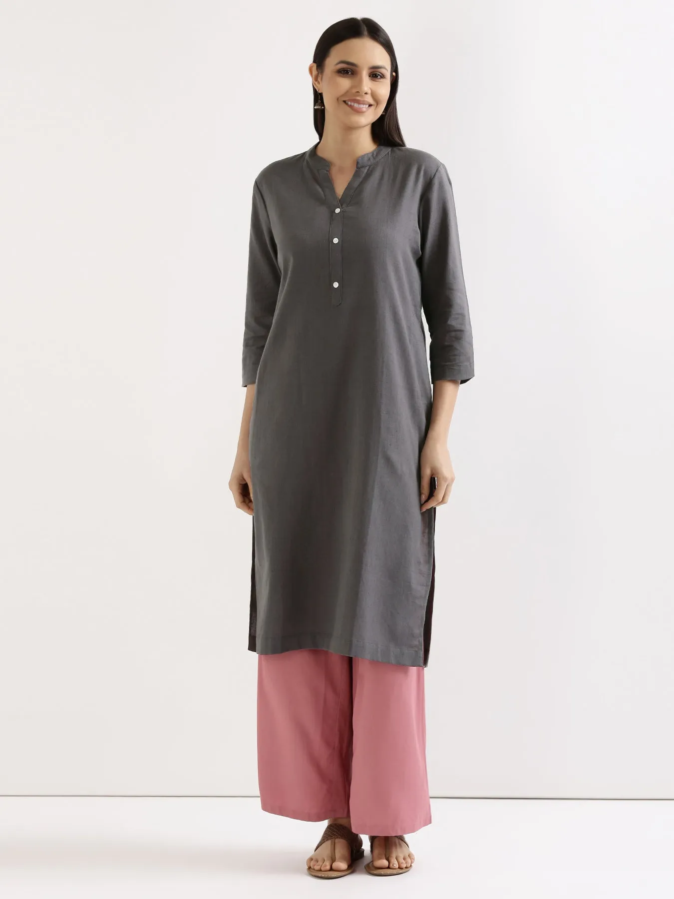 Slate Grey Airy Linen Long Kurta