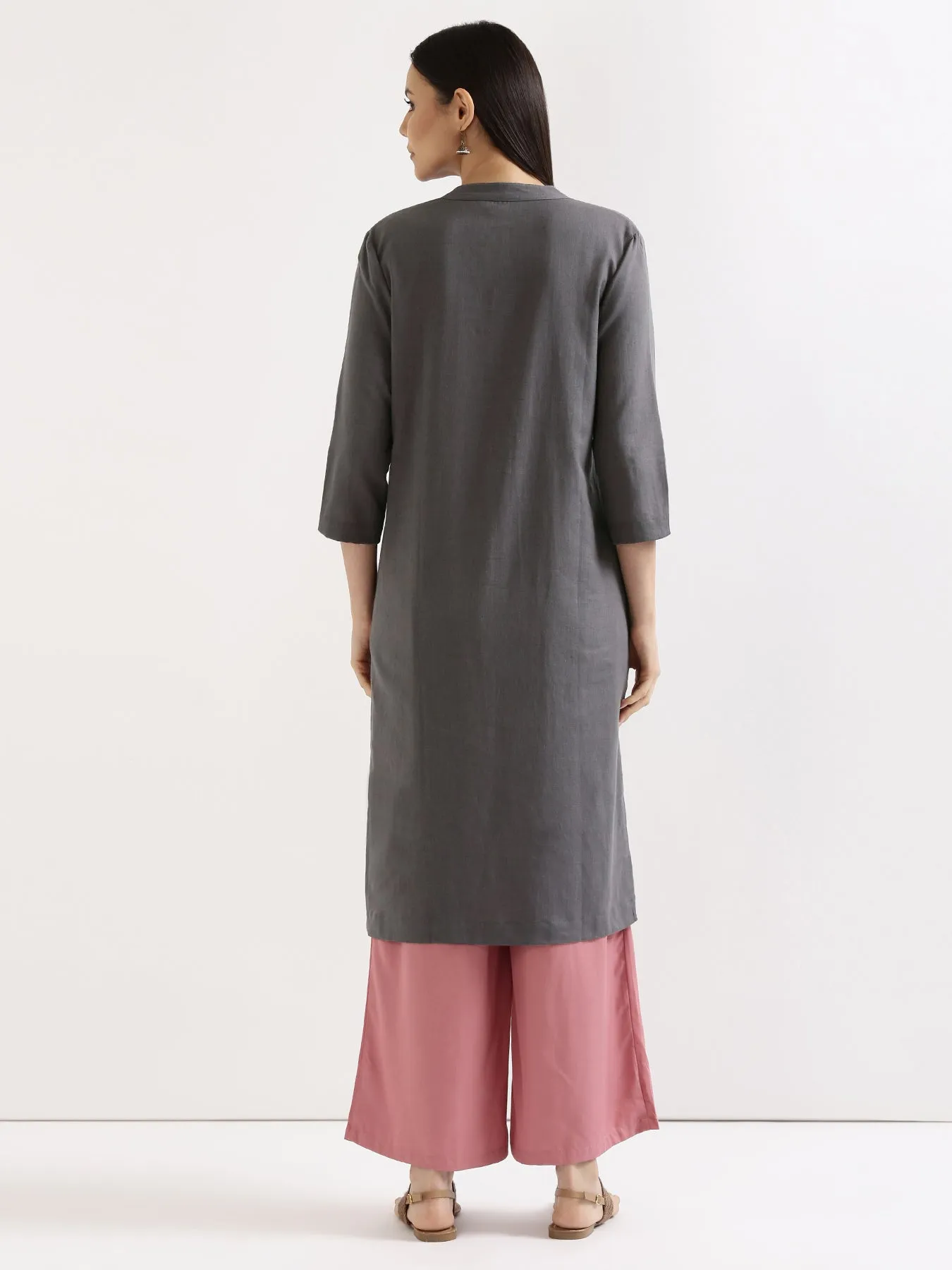 Slate Grey Airy Linen Long Kurta