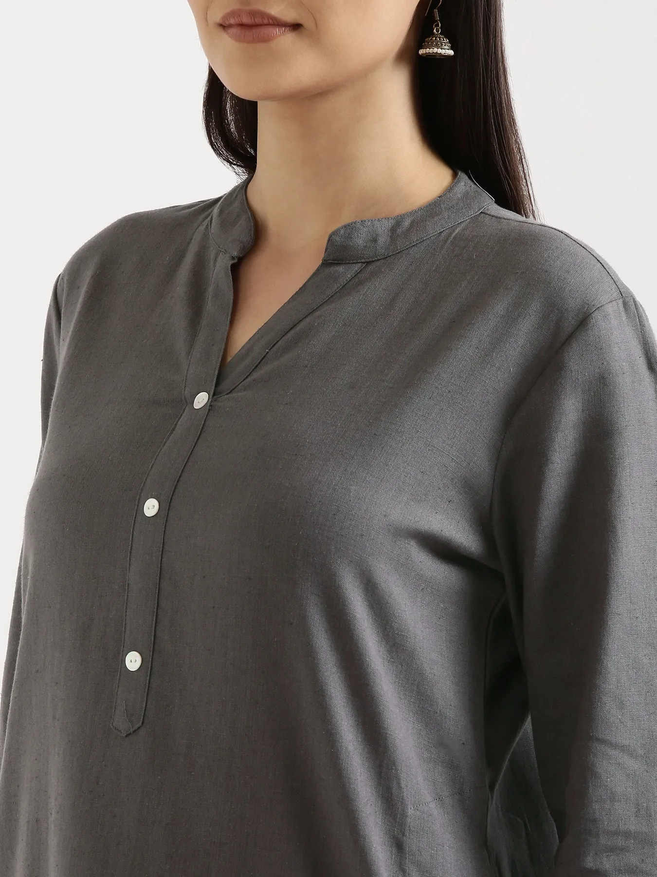 Slate Grey Airy Linen Long Kurta