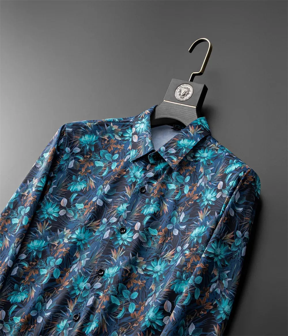 Spring Flower Slim Fit Shirts