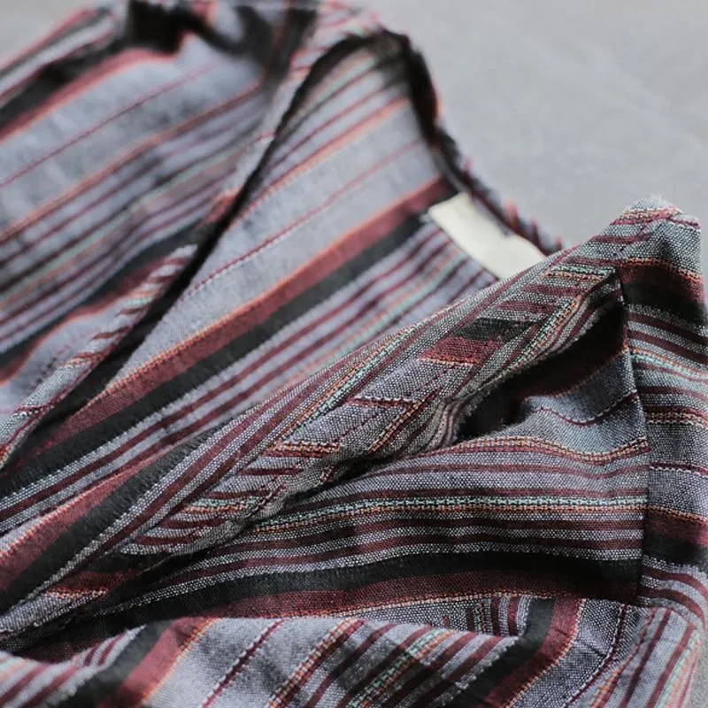 Striped V Neck Wrap Linen Shirt  | Zen