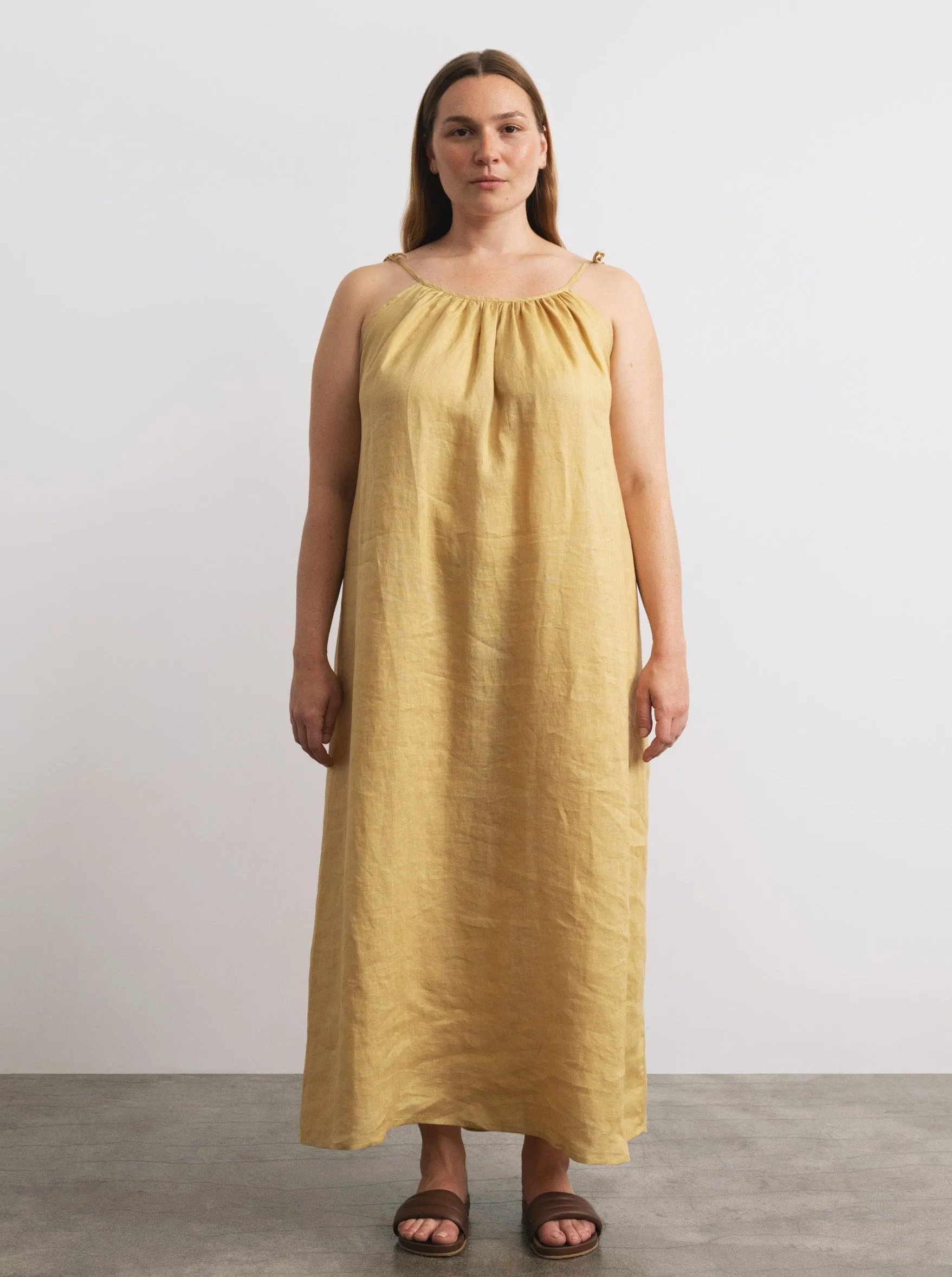 Ties Dress, Light Linen, Hay