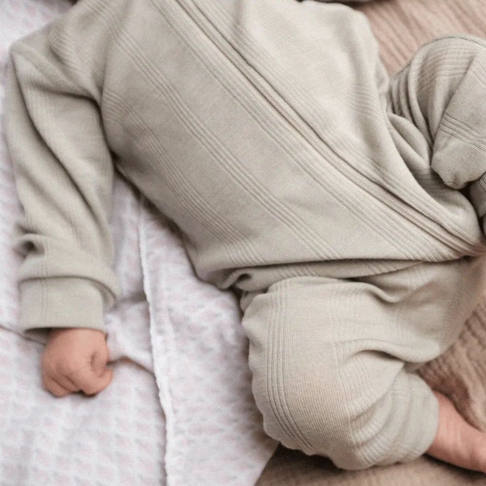 Tothemoon ☾ - Sleep suit - 2 in 1 Foot - With zipper - Wool & silk - Needle pattern - Dove