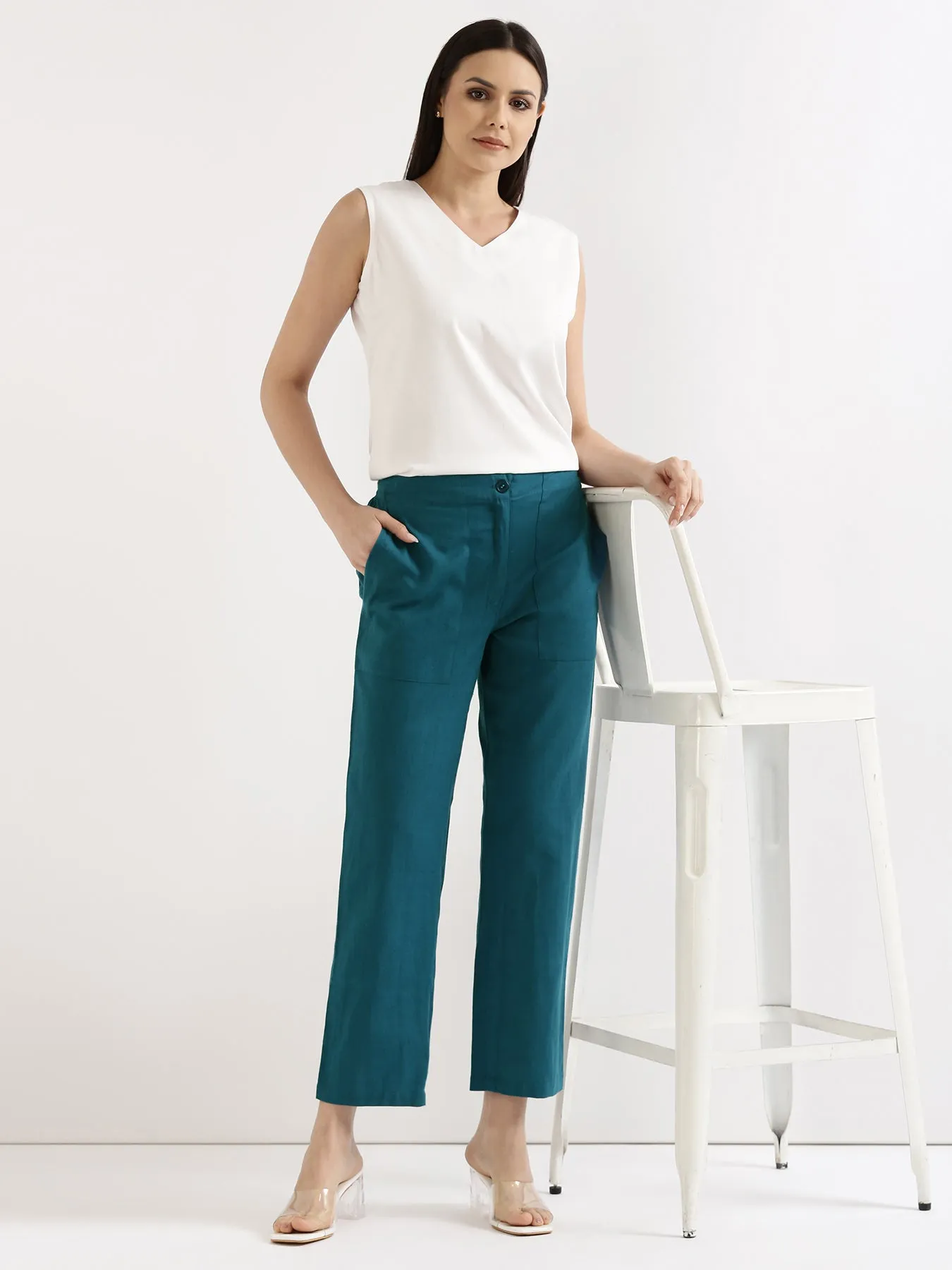 Turquoise Airy Linen Pants