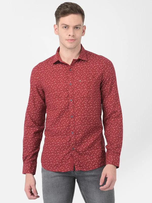 Turtle Men Cotton Red Slim Fit Printed Shirts