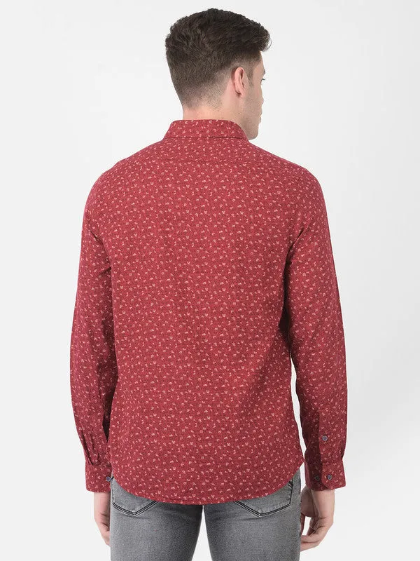 Turtle Men Cotton Red Slim Fit Printed Shirts