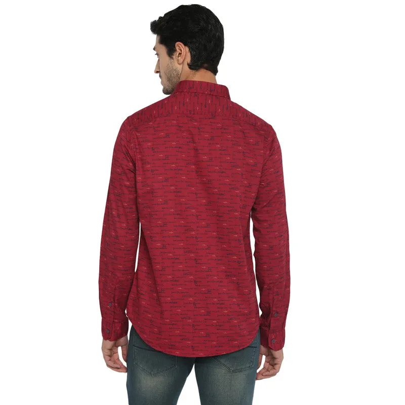 Turtle Men Cotton Wine Red Slim Fit Printed Shirts