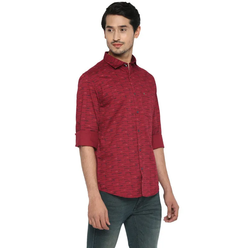 Turtle Men Cotton Wine Red Slim Fit Printed Shirts