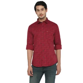 Turtle Men Cotton Wine Red Slim Fit Printed Shirts