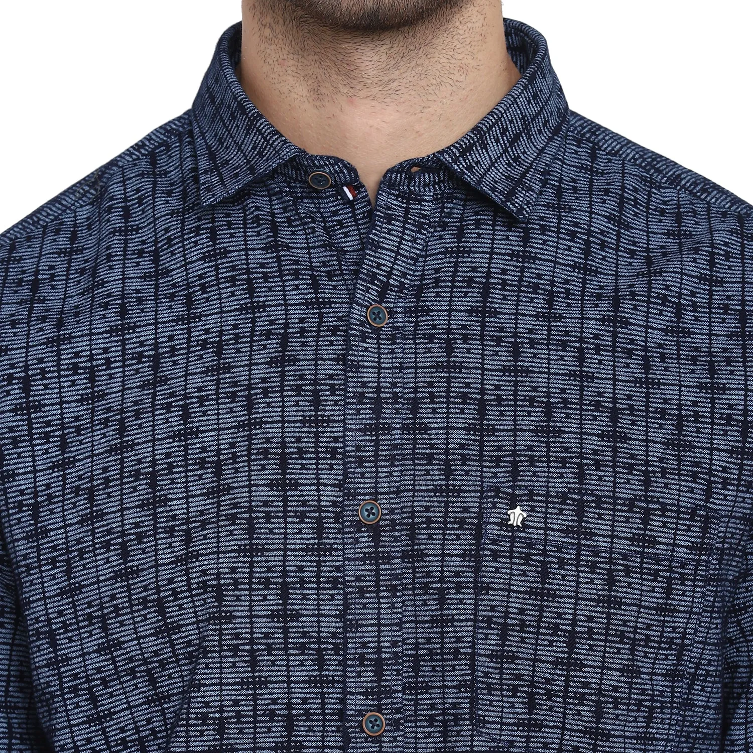 Turtle Men Navy Cotton Printed Slim Fit Shirts