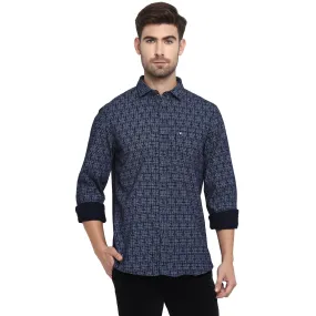 Turtle Men Navy Cotton Printed Slim Fit Shirts