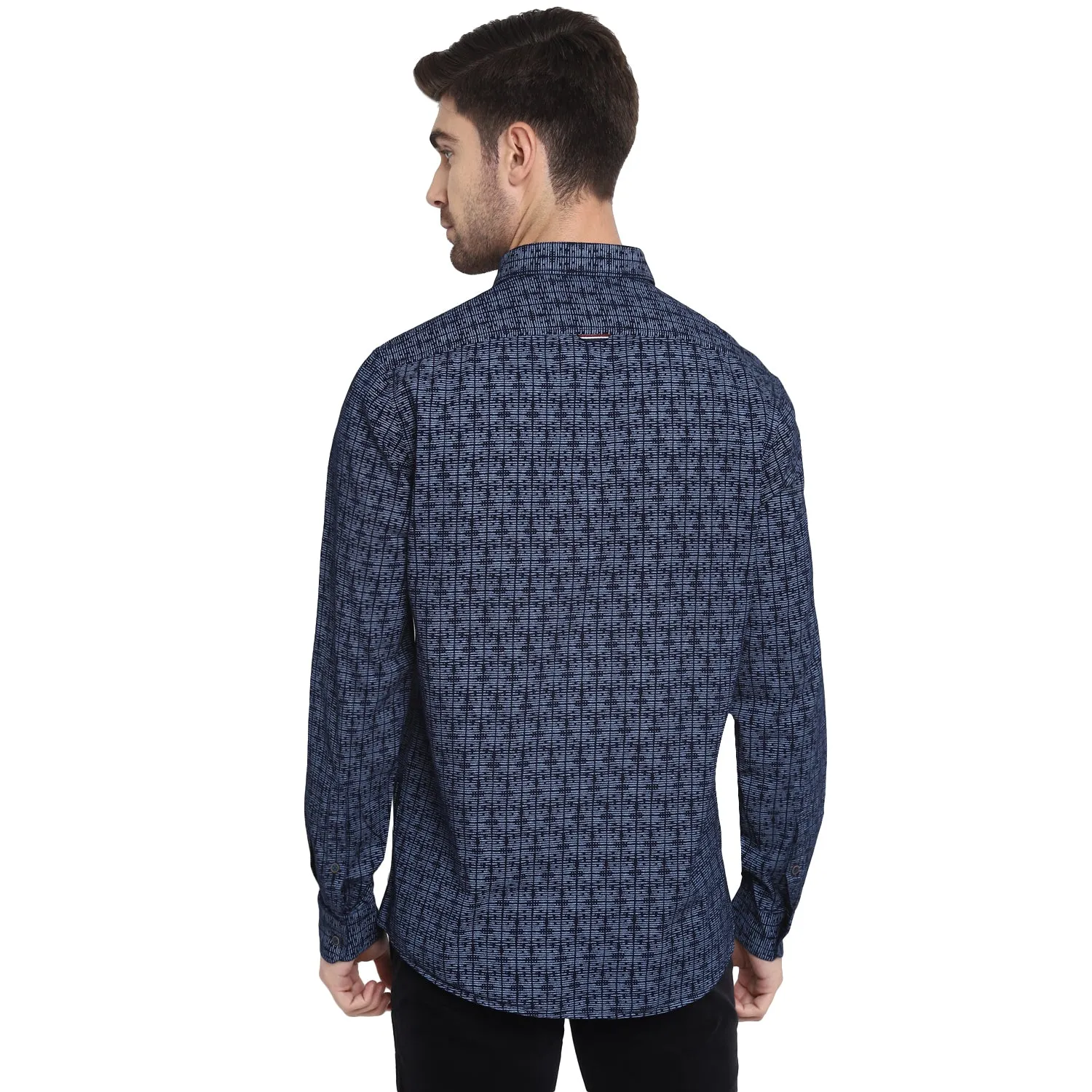 Turtle Men Navy Cotton Printed Slim Fit Shirts