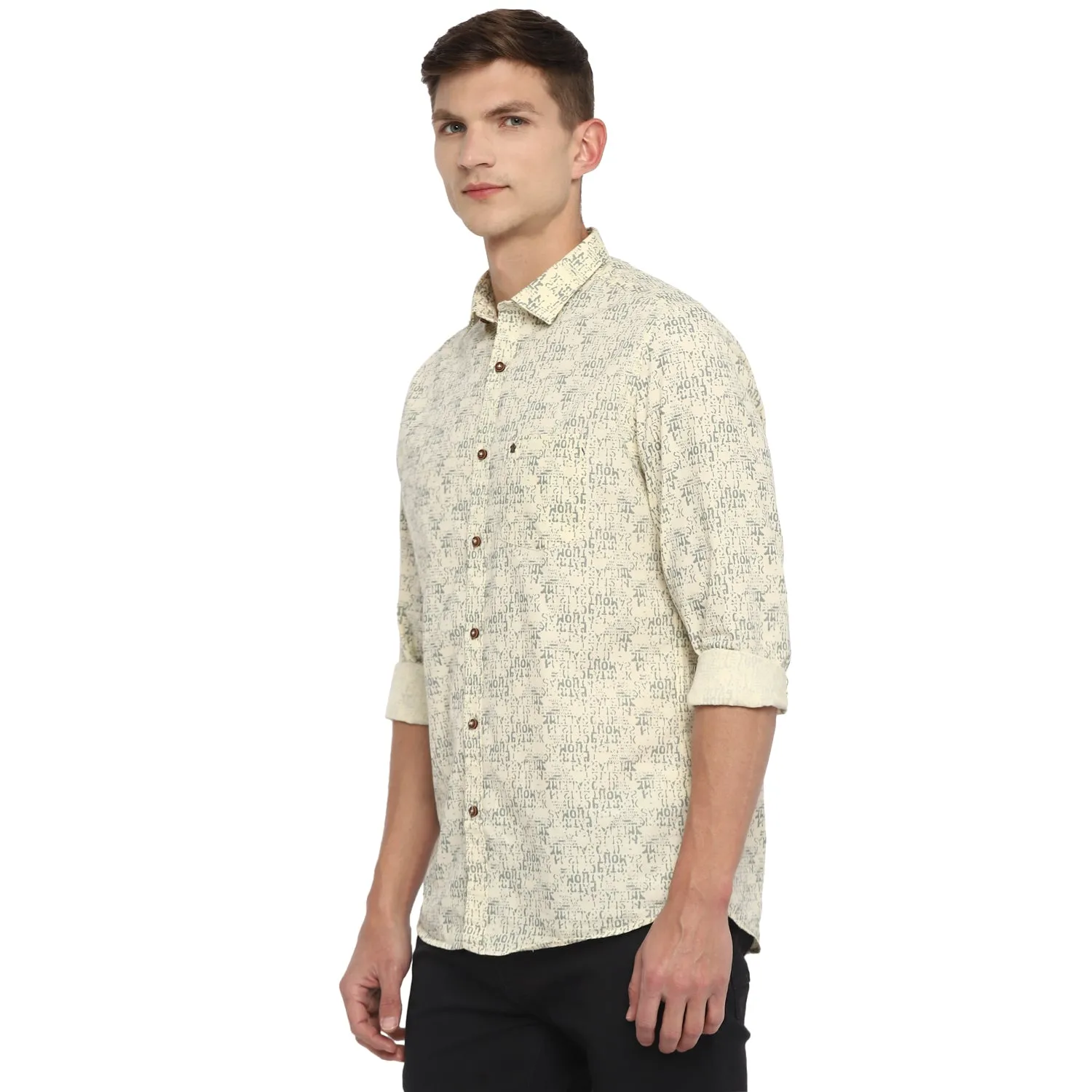 Turtle Men Sky Blue Cotton Printed Slim Fit Shirts