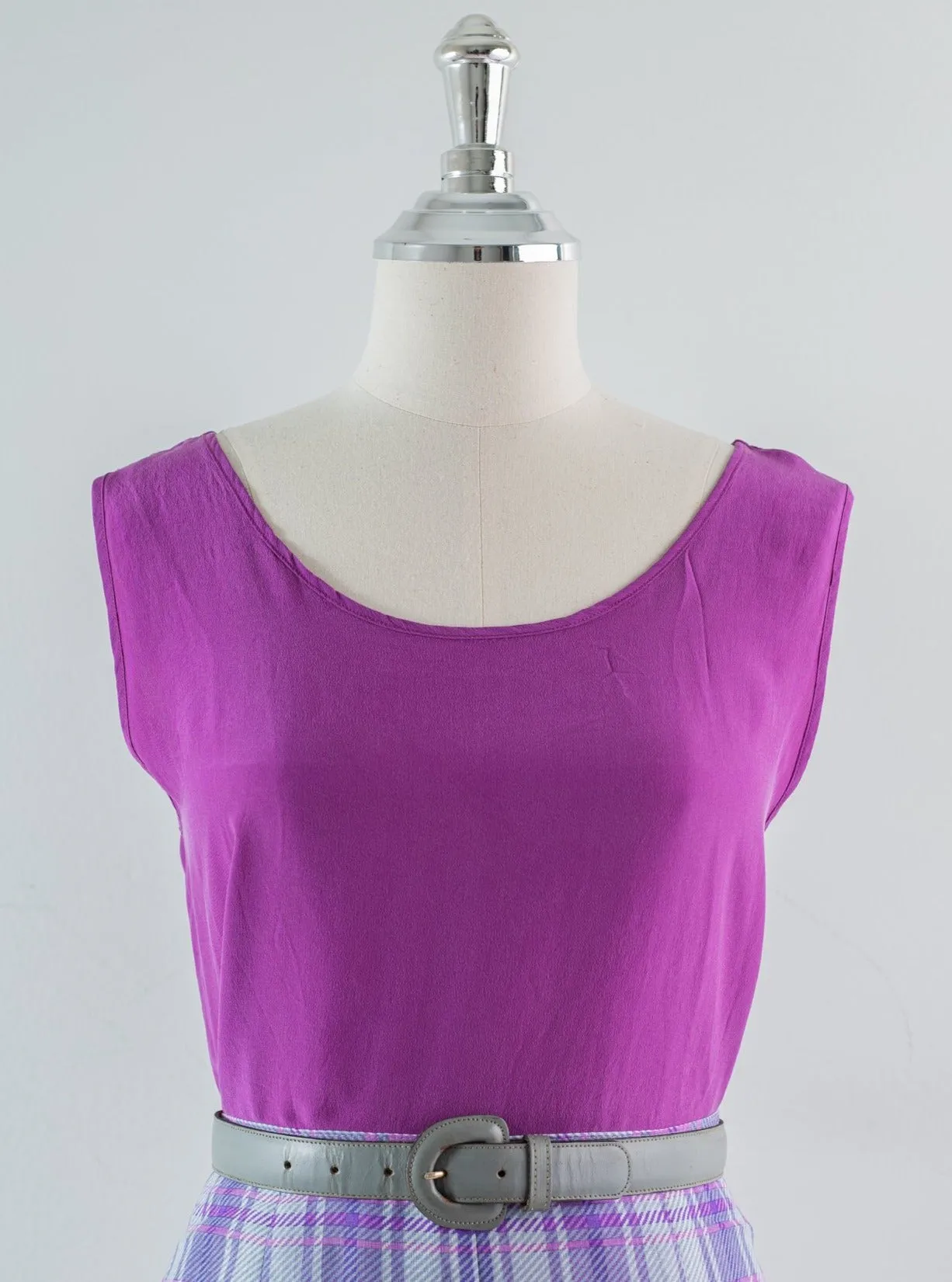 Vintage Silk Purple Round Neck Sleeveless Blouse