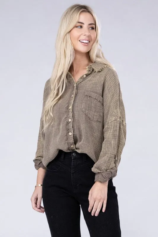 Washed Double Gauze Button Down Shirt