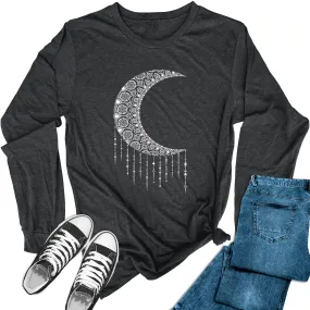 Women's Mandala Crescent Moon Long Sleeve Graphic Tees