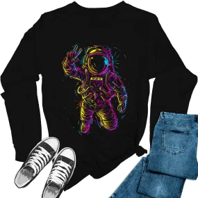 Women's Peace Sign Astronaut Psychedelic Long Sleeve Graphic Tees