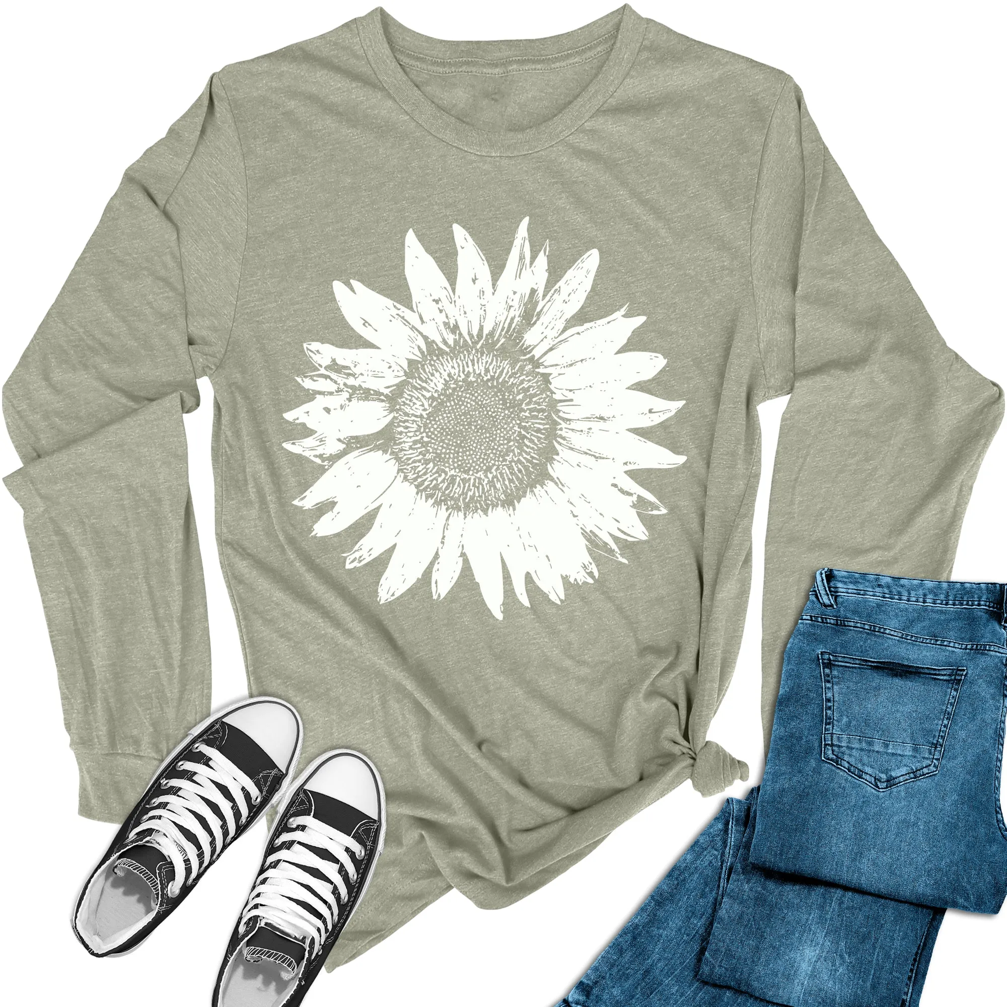 Women's Sunflower Long Sleeve Graphic Tees