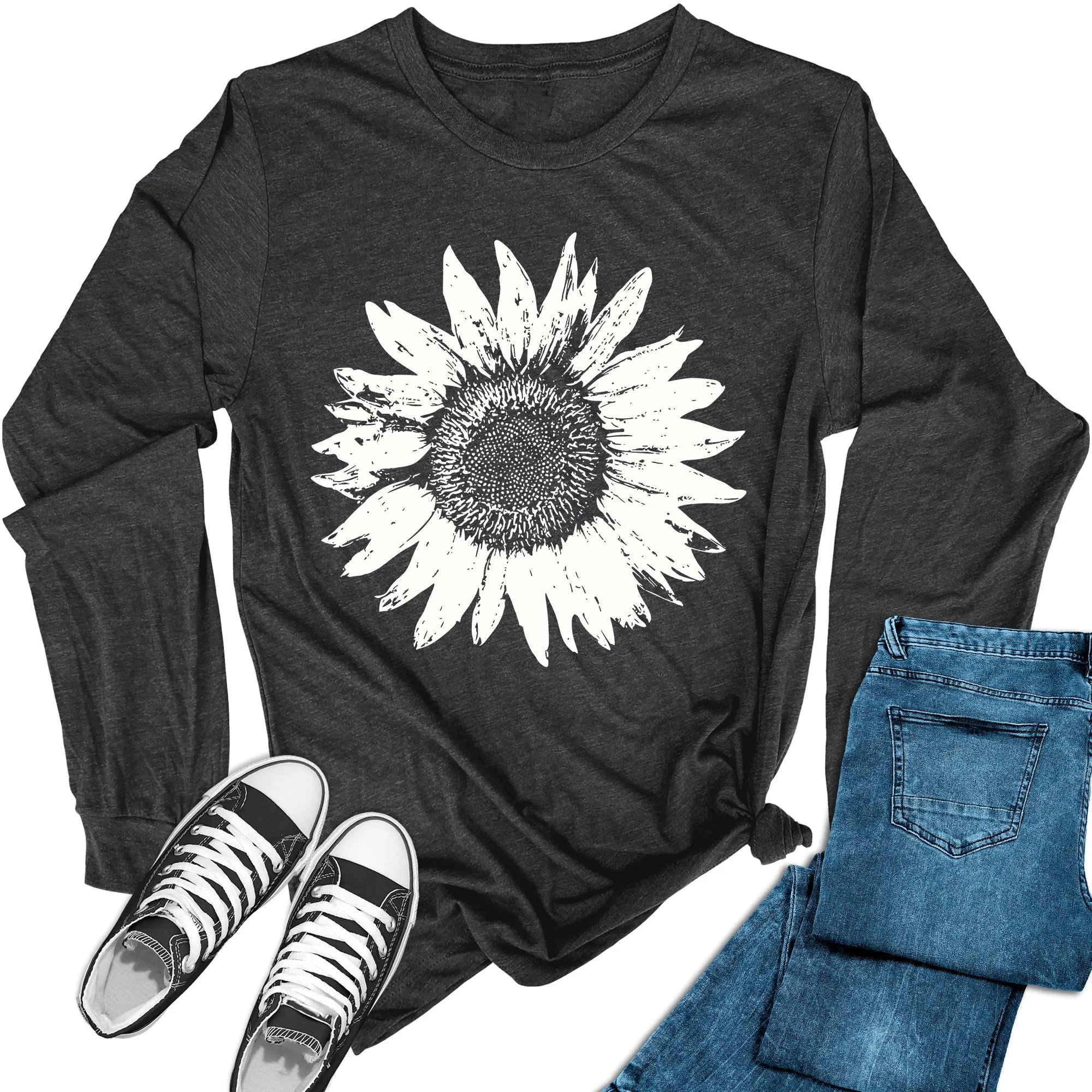 Women's Sunflower Long Sleeve Graphic Tees