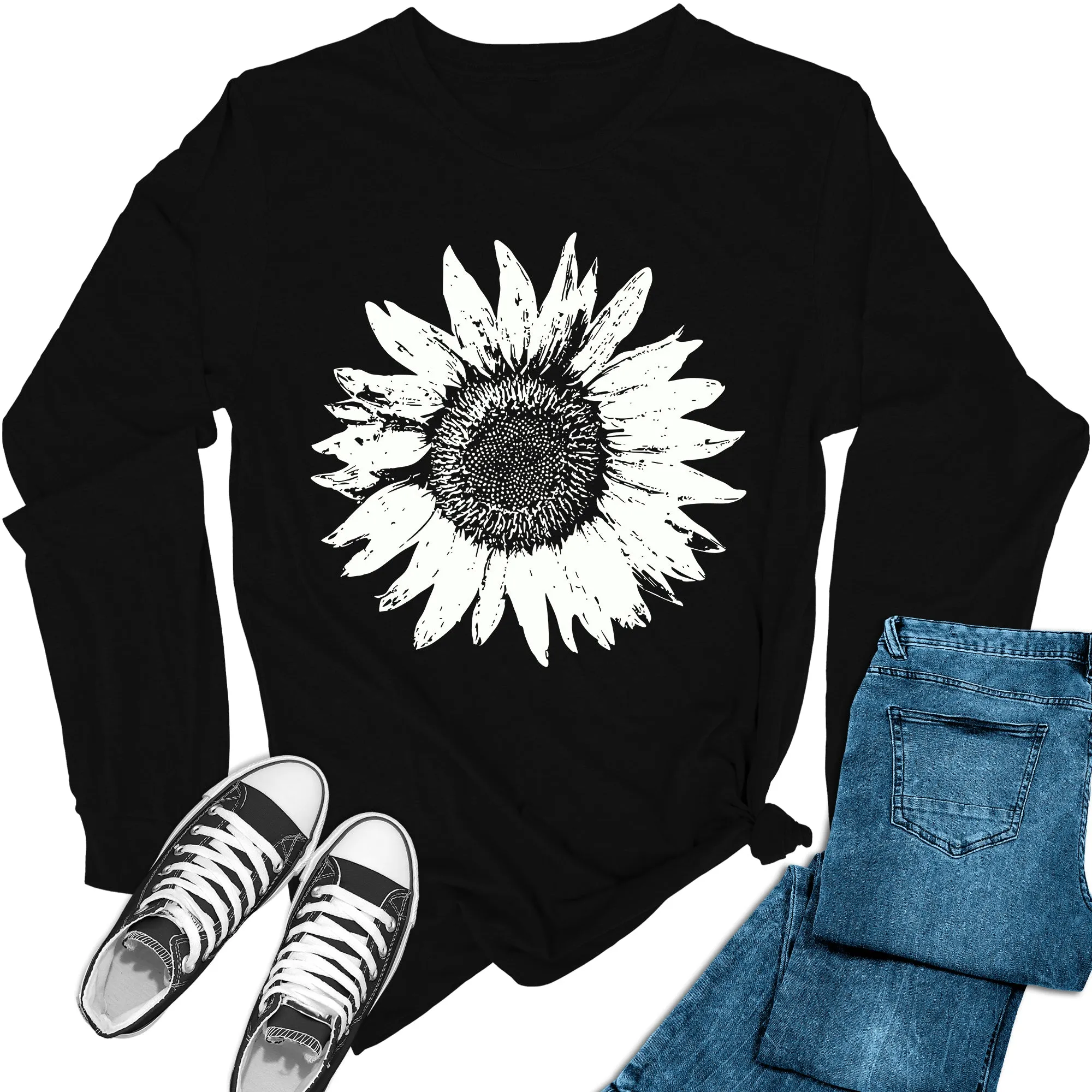 Women's Sunflower Long Sleeve Graphic Tees