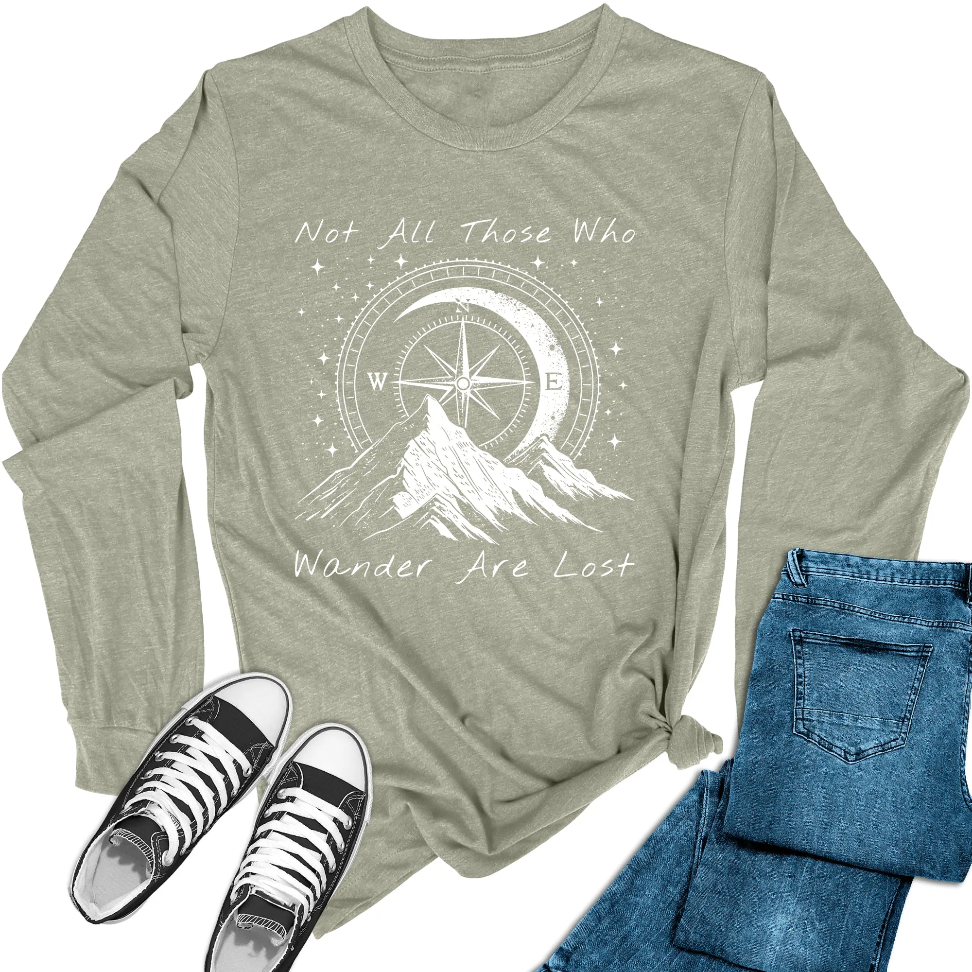 Women's Wander Compass Mountain Hiking Long Sleeve Graphic Tees