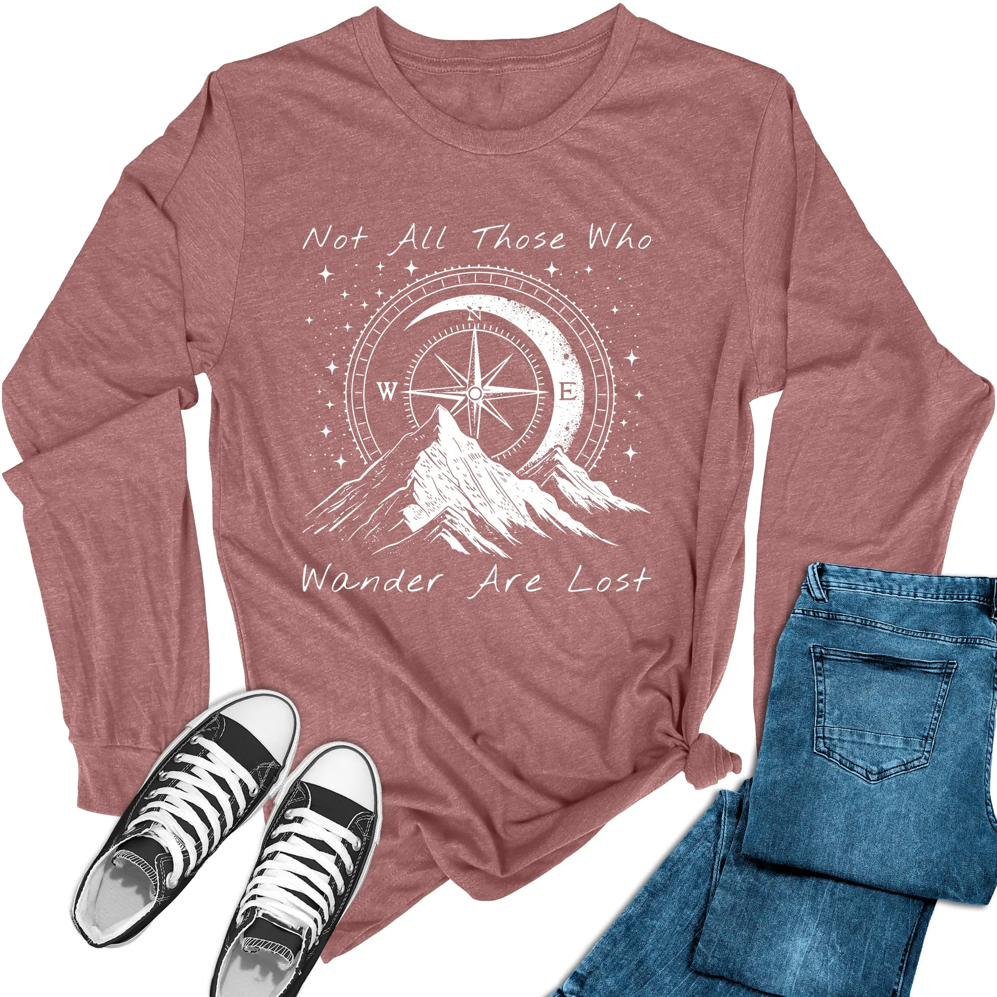 Women's Wander Compass Mountain Hiking Long Sleeve Graphic Tees