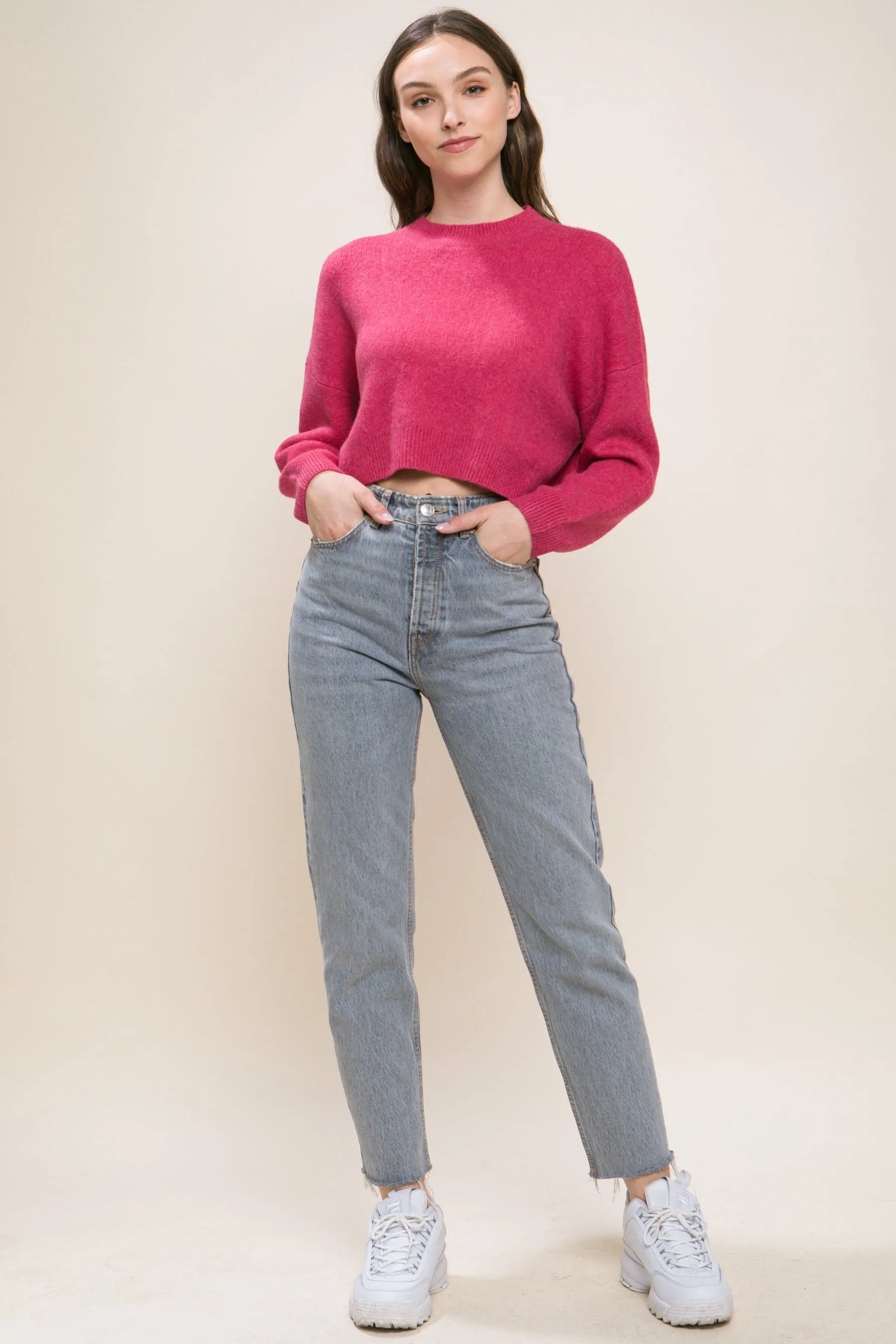 Wool Blend Cropped Sweater Top