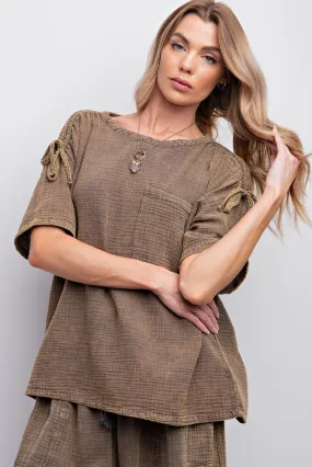 Wynonna Mineral Washed Cotton Gauze Top (ash olive)