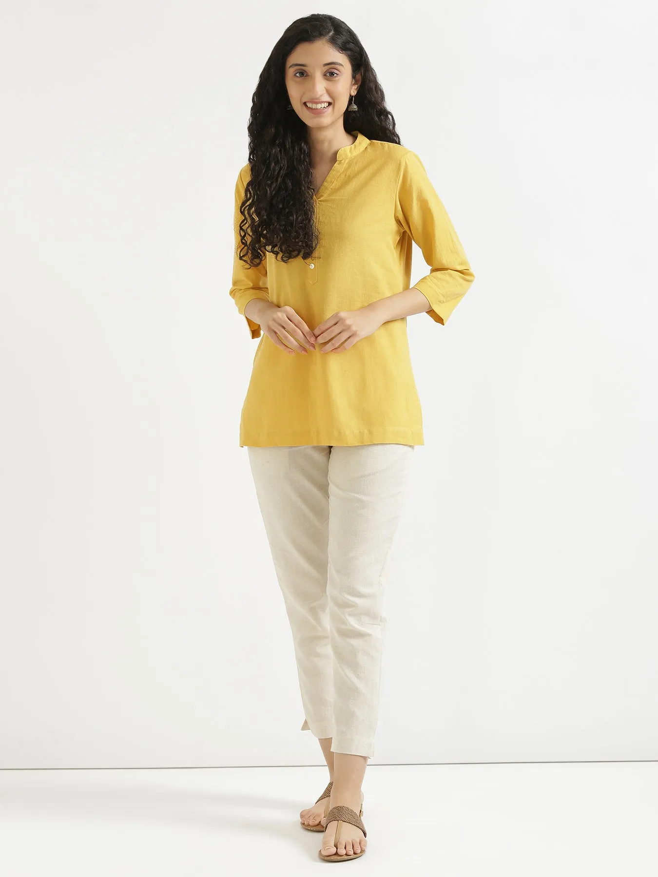 Yellow Airy Linen Short Kurta