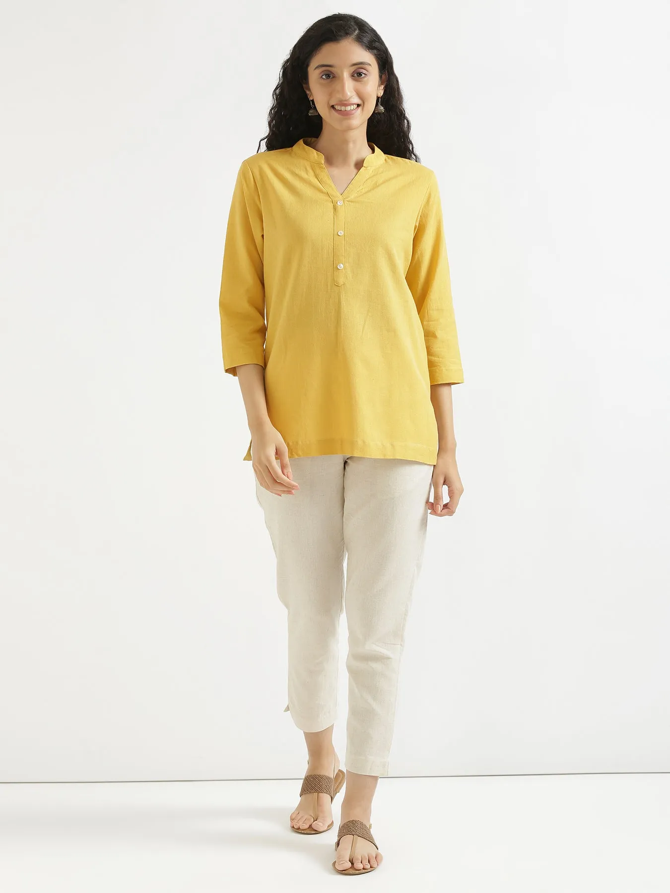 Yellow Airy Linen Short Kurta