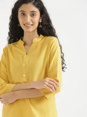 Yellow Airy Linen Short Kurta