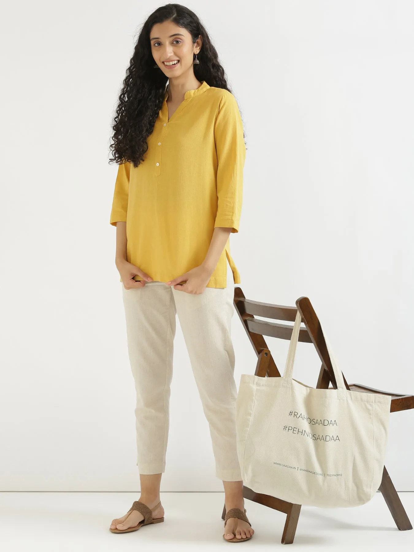 Yellow Airy Linen Short Kurta